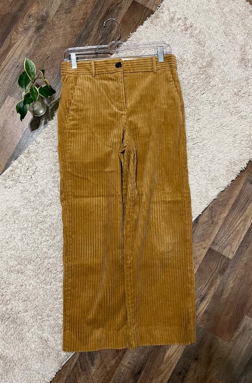 J.Crew Size 4 Mustard Brown Wide Wale Corduroy Cropped Wide Leg Trouser Pants
